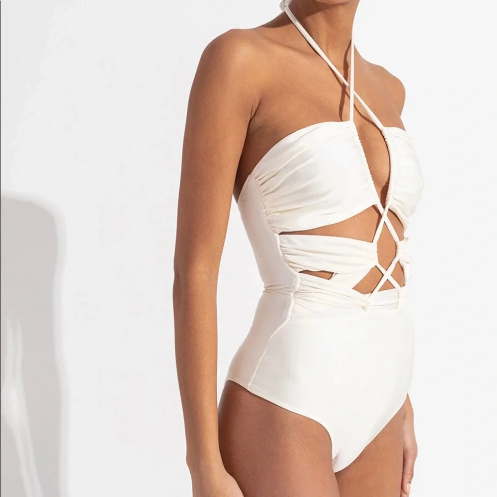 PatBO Cream Halter One Piece Swimsuit - Picture 4 of 7